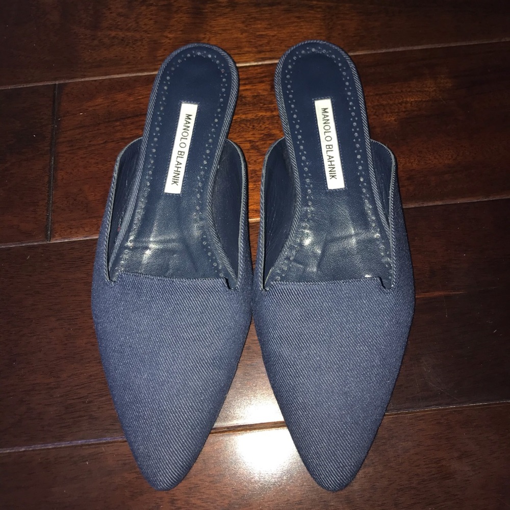 Manolo Blahnik Denim Mules